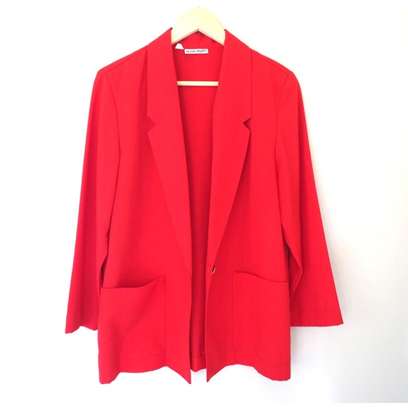 90s Vintage‎ Oversized Red Blazer Made in USA Item Eyes Size Medium - Picture 1 of 8
